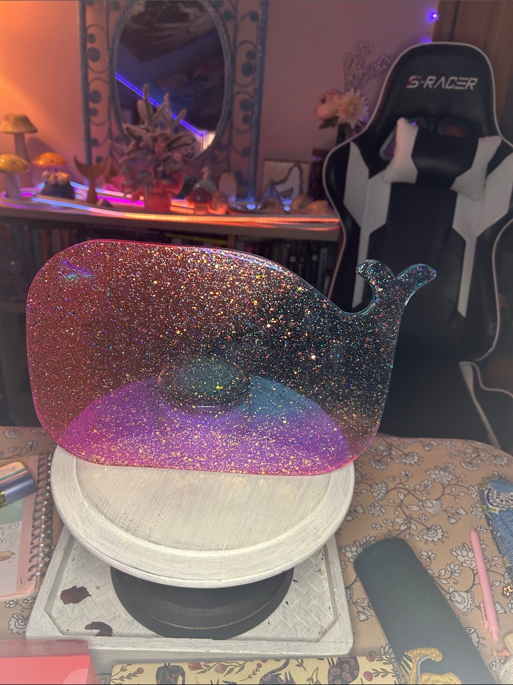 Glitter Whale Acrylic Wall Art - Pink to Blue Ombre